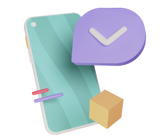 3D Illustration einer Webanwendung mit Lupe davor
