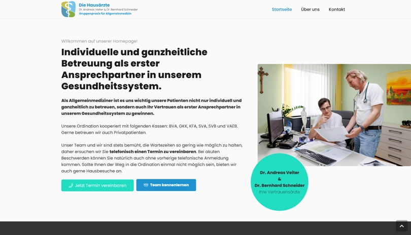 Screenshot der Webseite Die Hausärzte - Startseite Einleitung