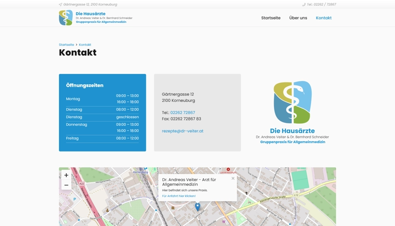 Screenshot der Webseite Die Hausärzte - Kontakt