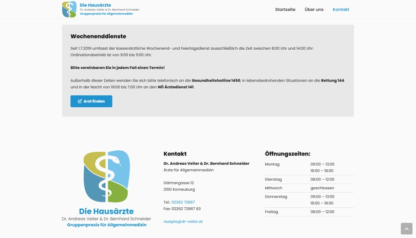 Screenshot der Webseite Die Hausärzte - Wochenenddienste