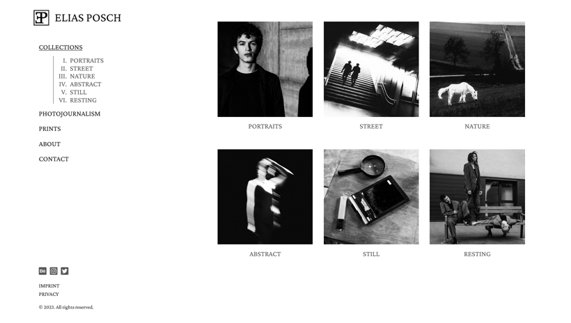 Screenshot der Webseite EP Photography - Collections Übersicht