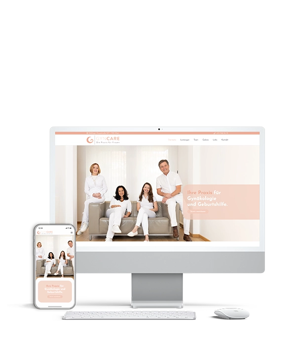 Screenshot der Webseite von gyn-care.at auf iMac und iPhone