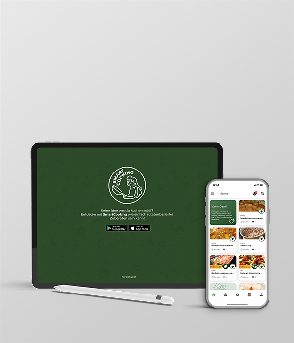 Mockup des Projektes 'Smartcooking' auf iPhone und iPad