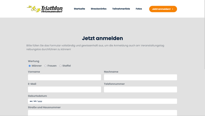 Triathlon Hetzmannsdorf Screenshot Das Anmeldungsformular